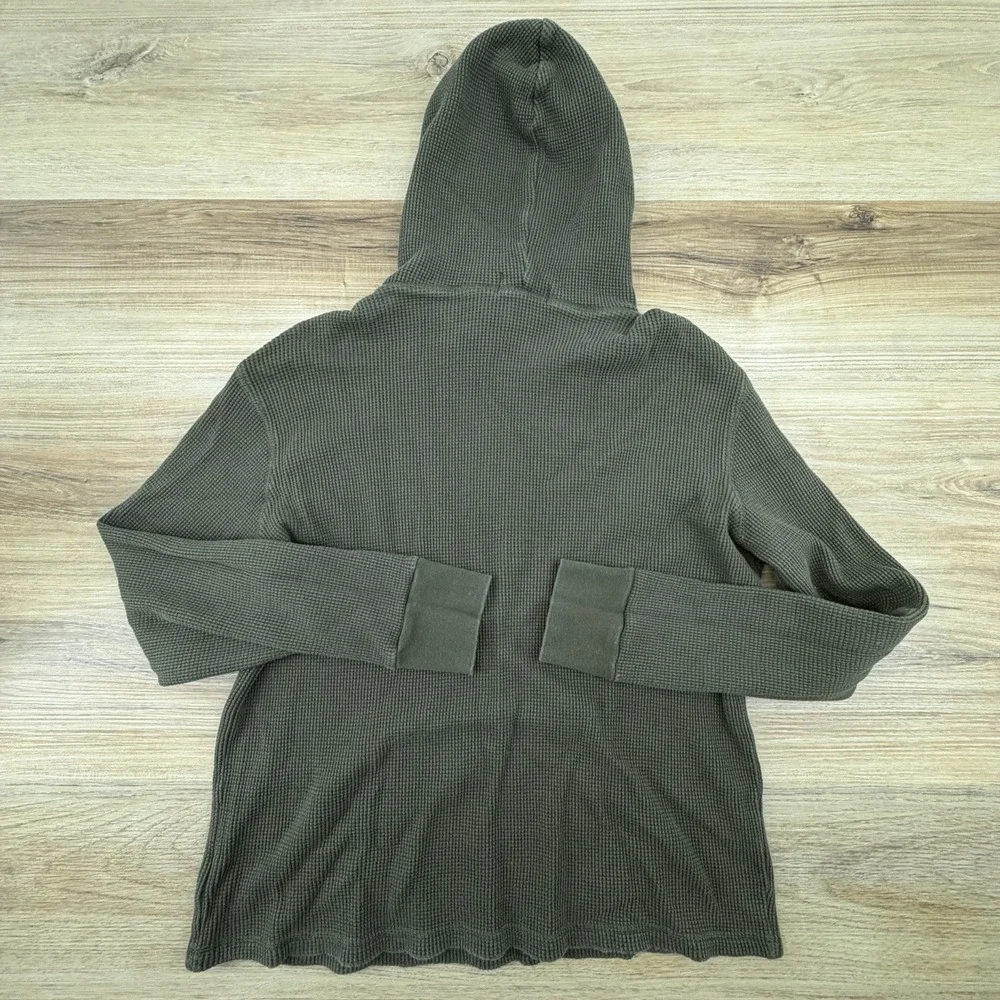 Polo Ralph Lauren Mens Green Waffle Knit Thermal Hoodie Large* Pony Logo